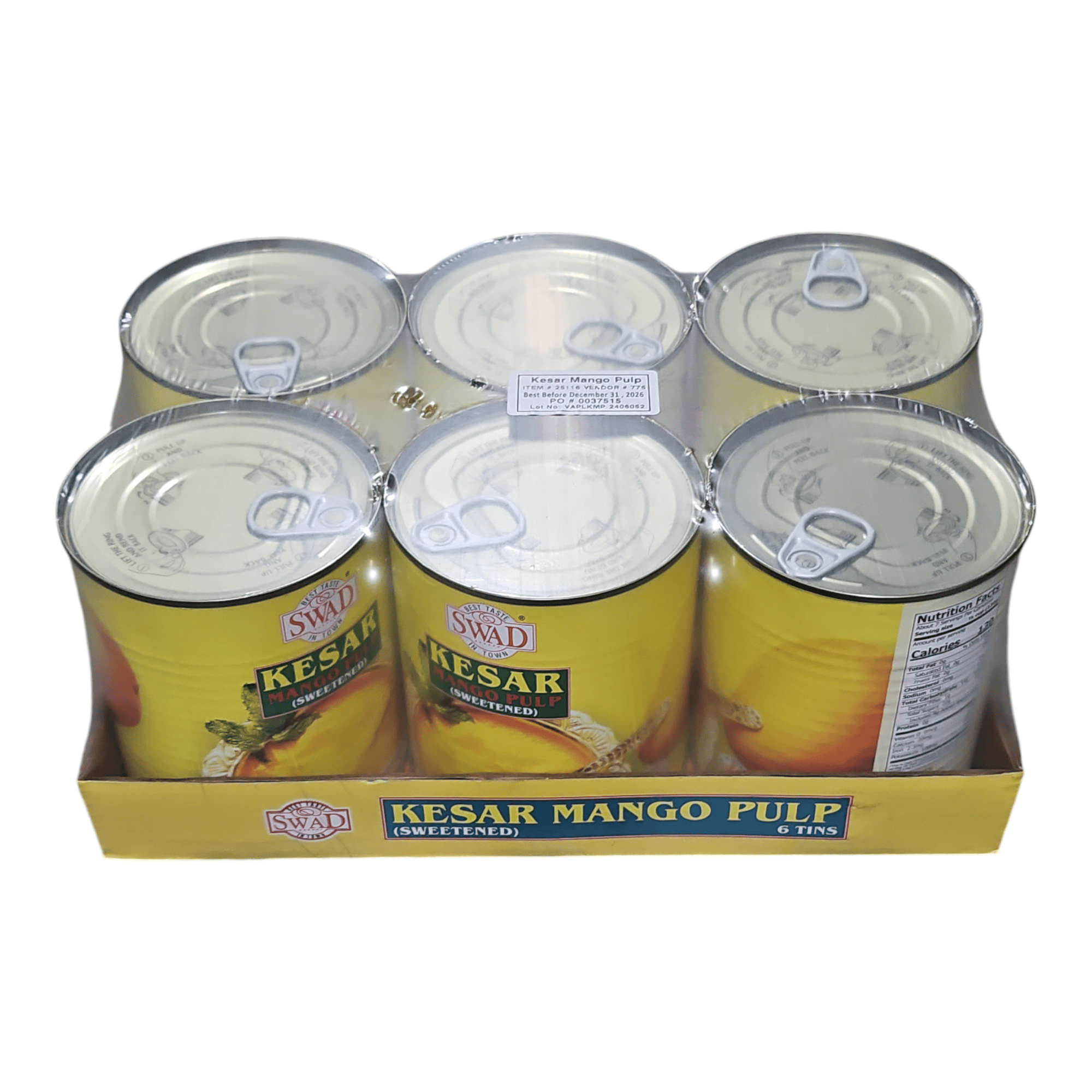swad Kesar Mango Pulp each, case of 6 tins